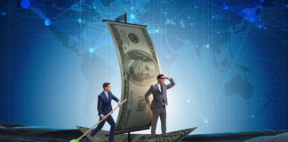 Podcast: The Ultimate Agent Survival Guide Business partnership with businessmen sailing on dollar boat