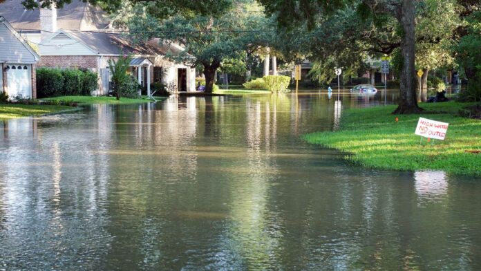 Flooded,Streets,Of,The,Neighborhood,,Drowned,Cars.,Houston,,Texas,,Us.