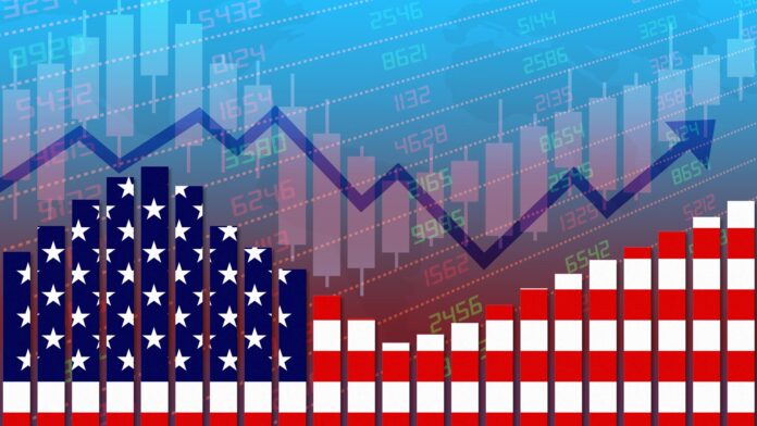 3d,Rendering,Of,Us,Flag,On,Bar,Chart,Concept,Of