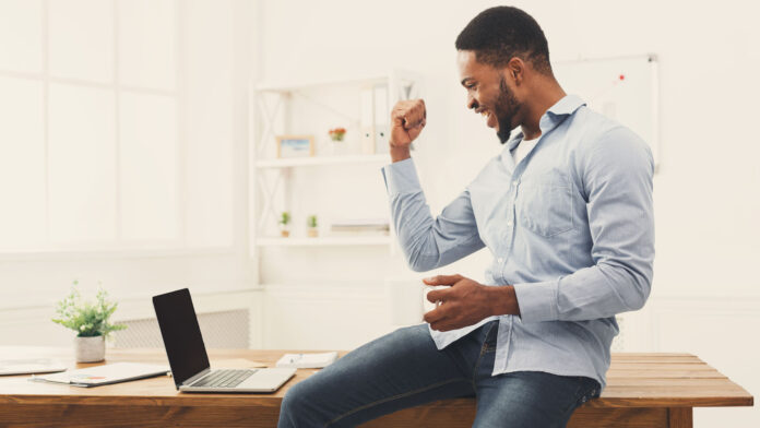 Happy,Excited,Businessman,Celebrate,His,Success.,Winner,,Black,Man,In