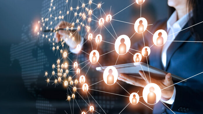 Business,Woman,Drawing,Global,Structure,Networking,And,Data,Exchanges,Customer