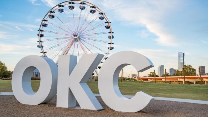 Skyline,Of,Oklahoma,City,,Ok,With,Okc,Sign,And,Ferris