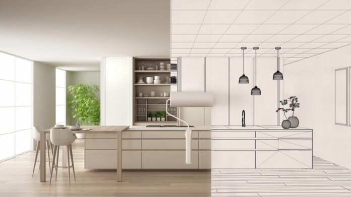 Paint,Roller,Painting,Interior,Design,Blueprint,Sketch,Background,While,The